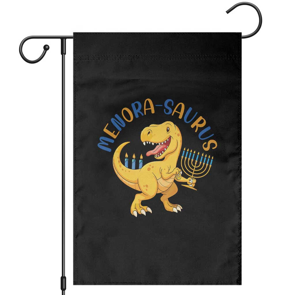 Funny Hanukkah Dinosaur Celebration Festival Of Lights Gift Garden Flag Menorasaurus - Wonder Print Shop