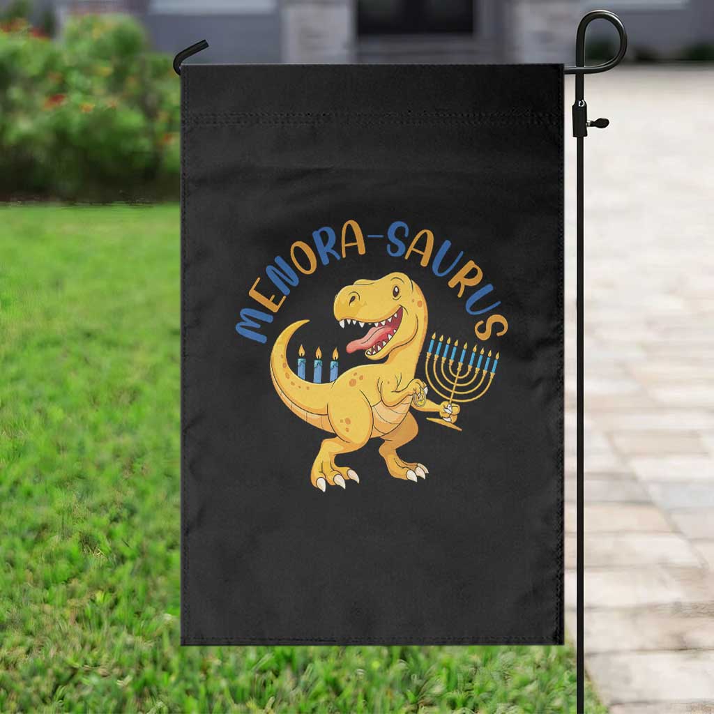 Funny Hanukkah Dinosaur Celebration Festival Of Lights Gift Garden Flag Menorasaurus - Wonder Print Shop