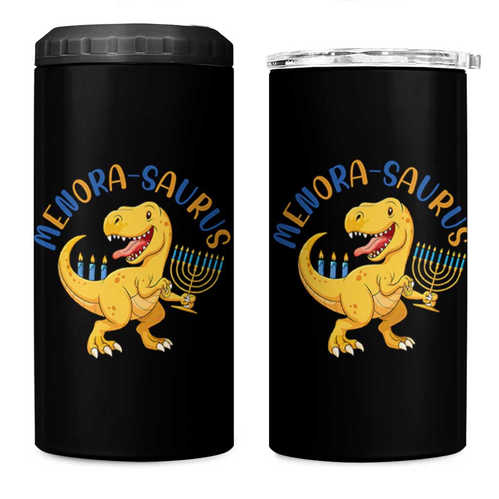 Funny Hanukkah Dinosaur Celebration Festival Of Lights Gift 4 in 1 Can Cooler Tumbler Menorasaurus - Wonder Print Shop