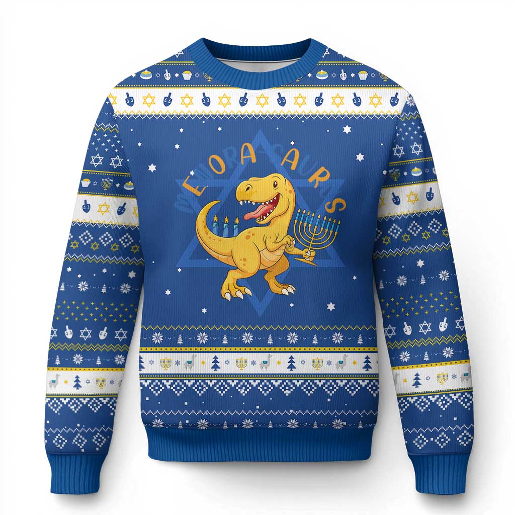 Funny Dinosaur Celebration Festival Of Lights Gift Hanukkah Ugly Sweater Menorasaurus - undefined