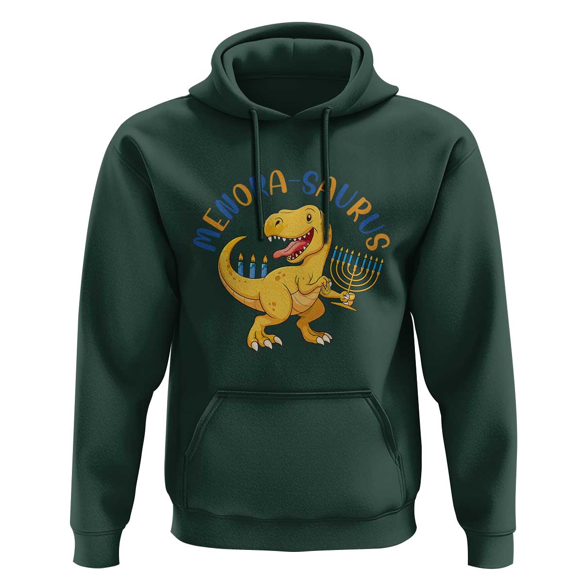 Funny Hanukkah Dinosaur Celebration Festival Of Lights Gift Hoodie Menorasaurus - Wonder Print Shop
