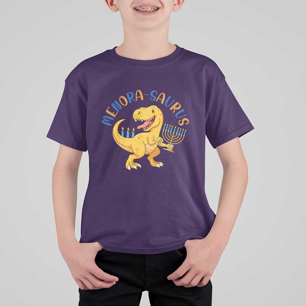 Funny Hanukkah Dinosaur Celebration Festival Of Lights Gift T Shirt For Kid Menorasaurus - Wonder Print Shop