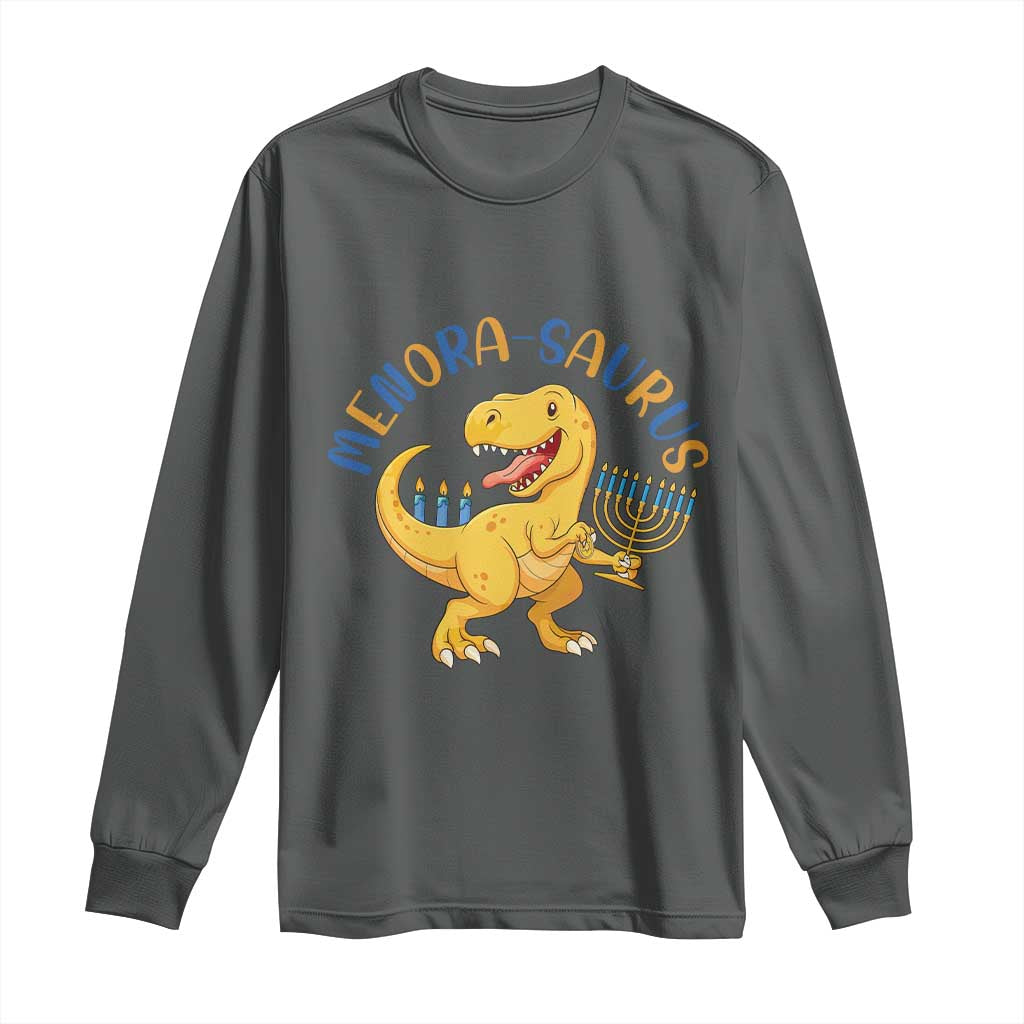 Funny Hanukkah Dinosaur Celebration Festival Of Lights Gift Long Sleeve Shirt Menorasaurus - Wonder Print Shop