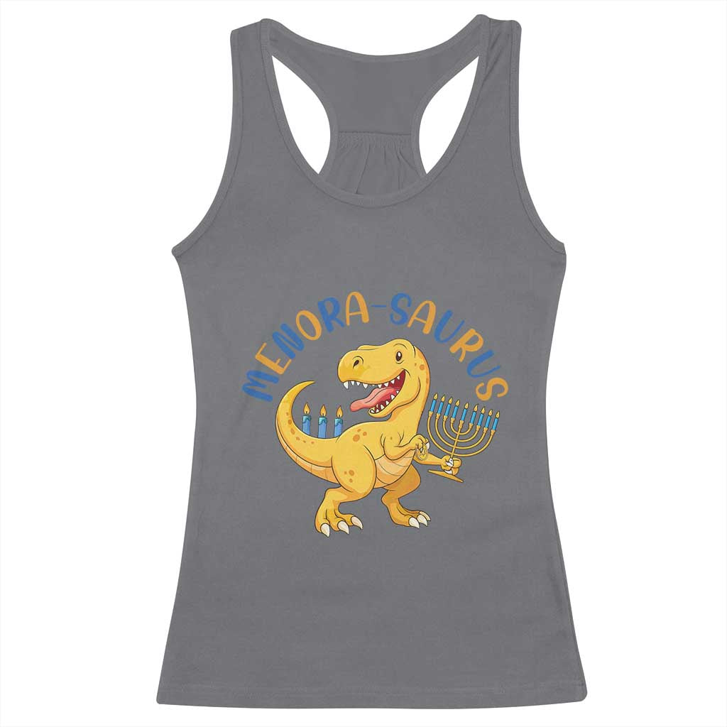 Funny Hanukkah Dinosaur Celebration Festival Of Lights Gift Racerback Tank Top Menorasaurus - Wonder Print Shop