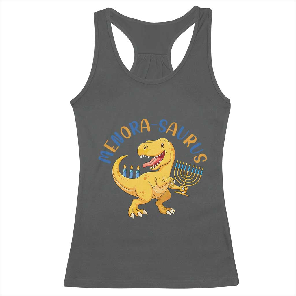 Funny Hanukkah Dinosaur Celebration Festival Of Lights Gift Racerback Tank Top Menorasaurus - Wonder Print Shop