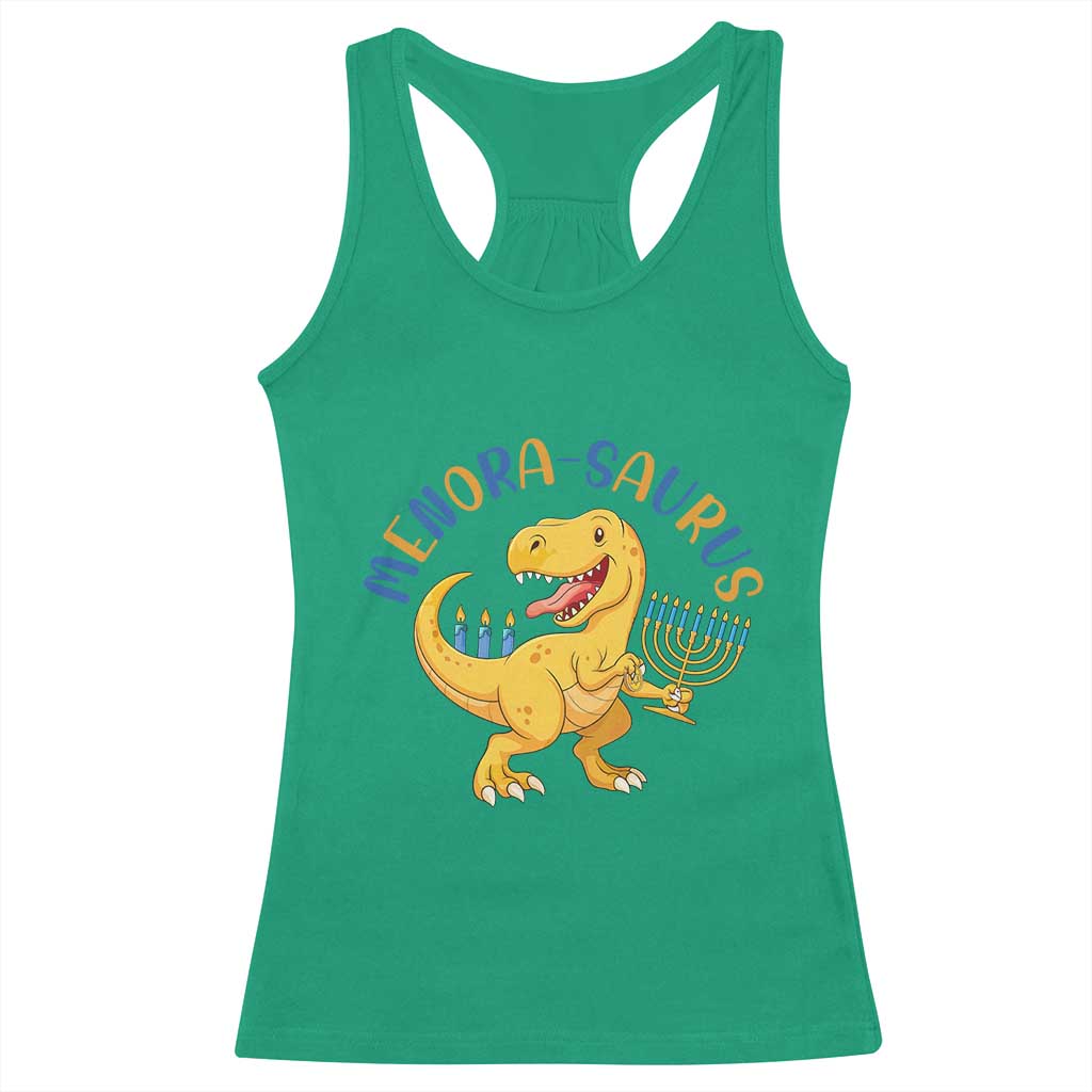 Funny Hanukkah Dinosaur Celebration Festival Of Lights Gift Racerback Tank Top Menorasaurus - Wonder Print Shop