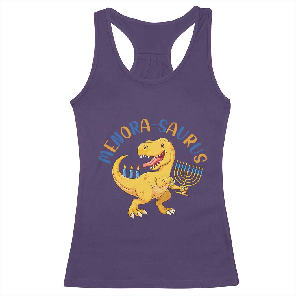 Funny Hanukkah Dinosaur Celebration Festival Of Lights Gift Racerback Tank Top Menorasaurus - Wonder Print Shop