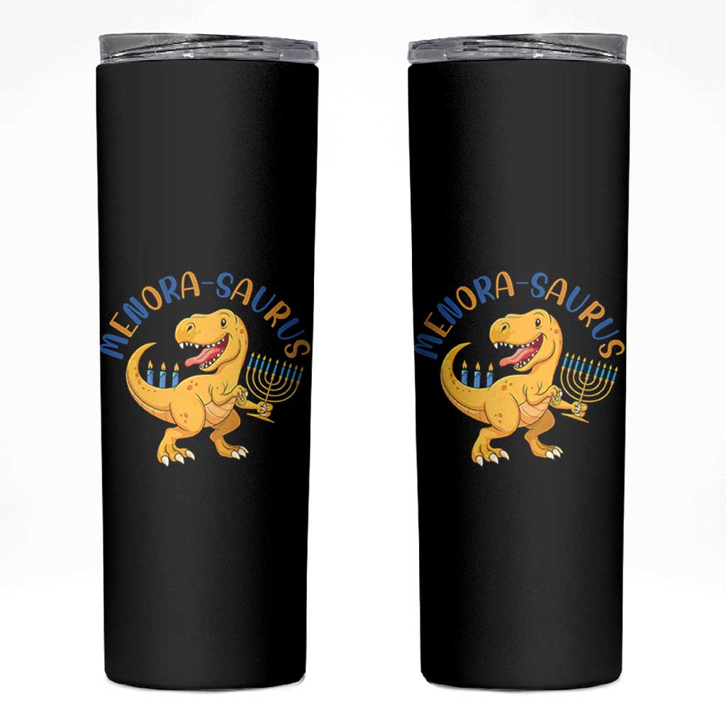Funny Hanukkah Dinosaur Celebration Festival Of Lights Gift Skinny Tumbler Menorasaurus - Wonder Print Shop