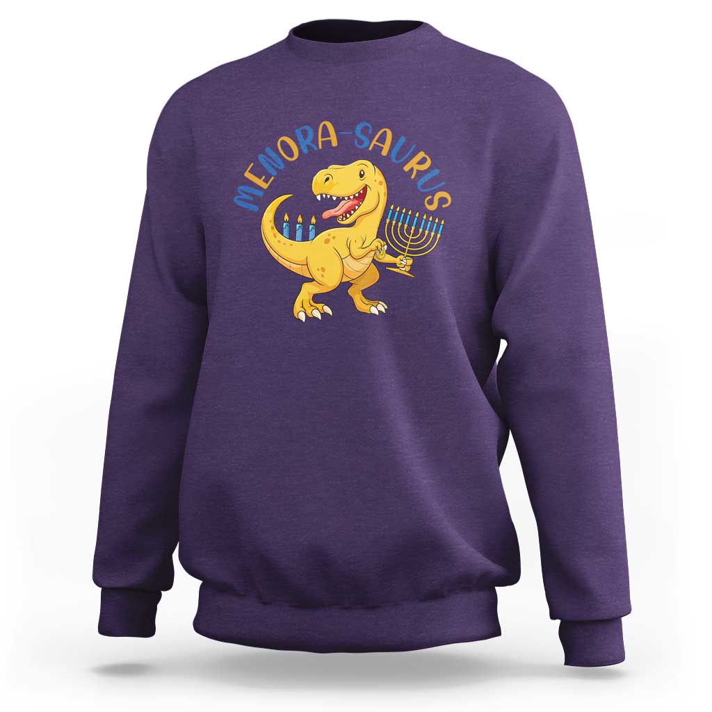Funny Hanukkah Dinosaur Celebration Festival Of Lights Gift Sweatshirt Menorasaurus - Wonder Print Shop