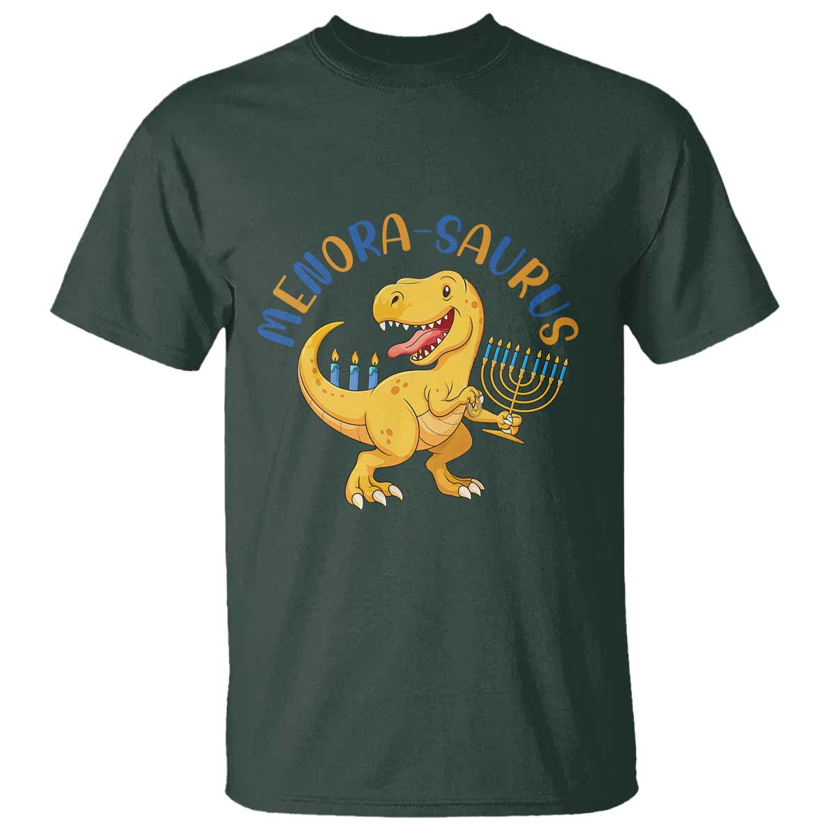 Funny Hanukkah Dinosaur Celebration Festival Of Lights Gift T Shirt Menorasaurus - Wonder Print Shop