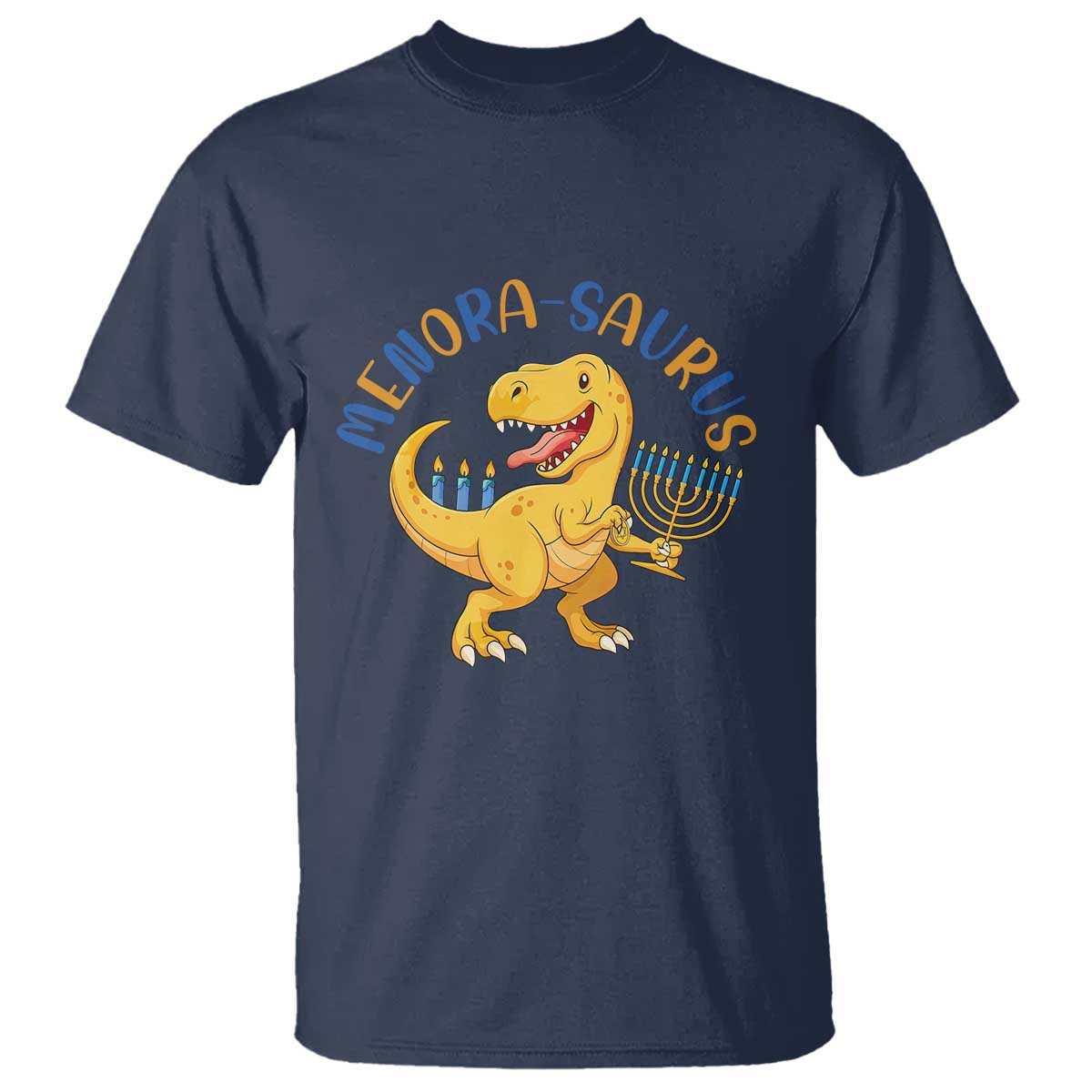 Funny Hanukkah Dinosaur Celebration Festival Of Lights Gift T Shirt Menorasaurus - Wonder Print Shop