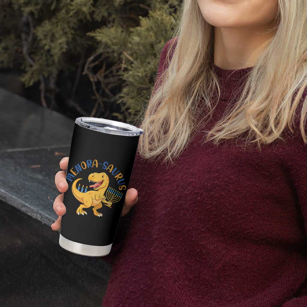 Funny Hanukkah Dinosaur Celebration Festival Of Lights Gift Tumbler Cup Menorasaurus - Wonder Print Shop