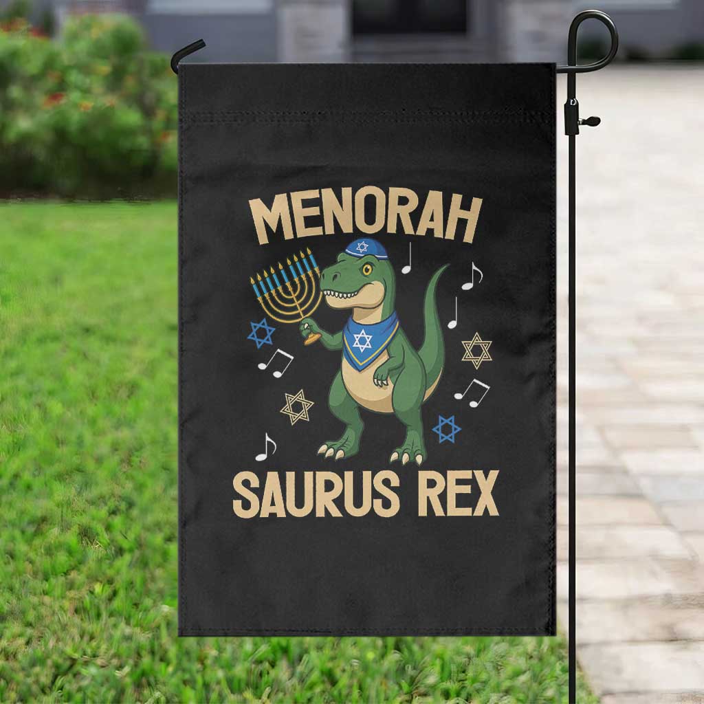 Funny Hanukkah Dinosaur Lover Garden Flag Menorasaurus Rex Festival Of Lights Gift - Wonder Print Shop