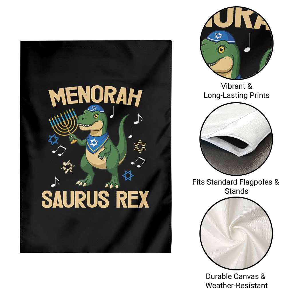 Funny Hanukkah Dinosaur Lover Garden Flag Menorasaurus Rex Festival Of Lights Gift - Wonder Print Shop