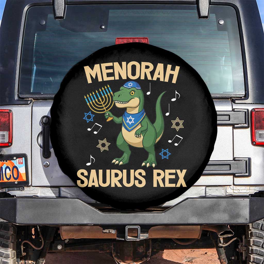 Funny Hanukkah Dinosaur Lover Spare Tire Cover Menorasaurus Rex Festival Of Lights Gift - Wonder Print Shop