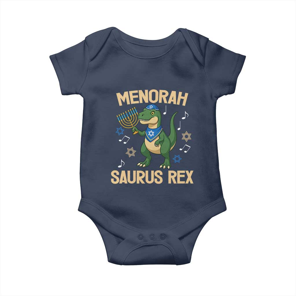 Funny Hanukkah Dinosaur Lover Baby Onesie Menorasaurus Rex Festival Of Lights Gift - Wonder Print Shop