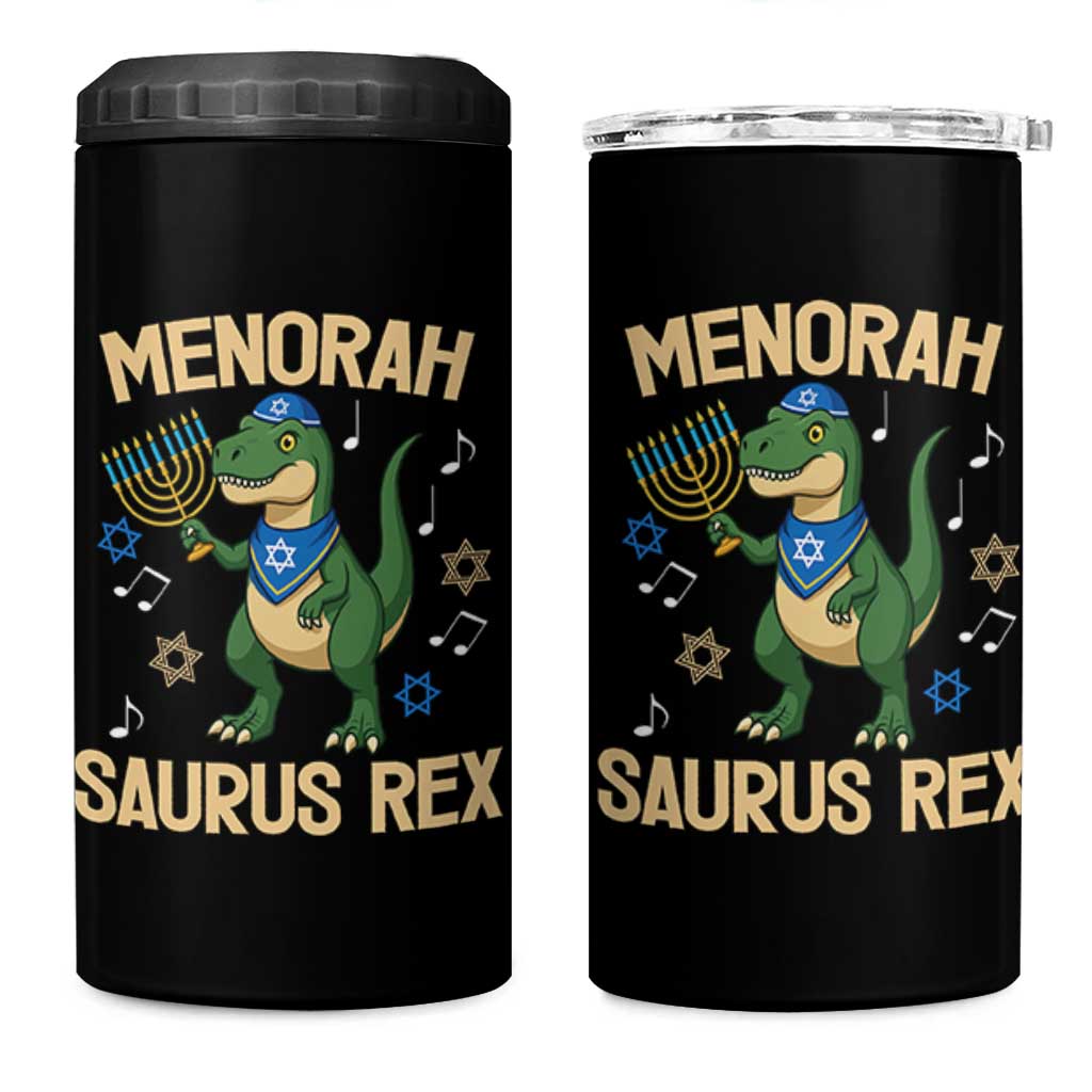 Funny Hanukkah Dinosaur Lover 4 in 1 Can Cooler Tumbler Menorasaurus Rex Festival Of Lights Gift - Wonder Print Shop