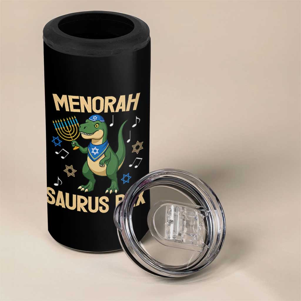 Funny Hanukkah Dinosaur Lover 4 in 1 Can Cooler Tumbler Menorasaurus Rex Festival Of Lights Gift - Wonder Print Shop