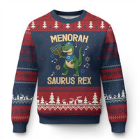 Funny Hanukkah Dinosaur Lover Ugly Christmas Sweater Menorasaurus Rex Festival Of Lights Gift - Wonder Print Shop