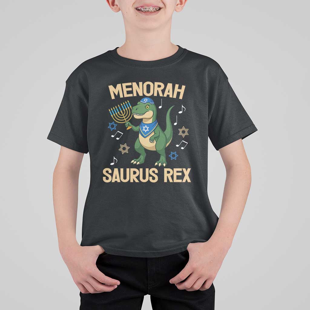Funny Hanukkah Dinosaur Lover T Shirt For Kid Menorasaurus Rex Festival Of Lights Gift - Wonder Print Shop