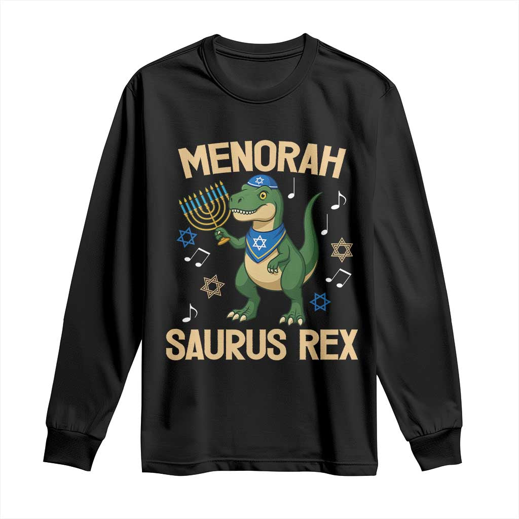 Funny Hanukkah Dinosaur Lover Long Sleeve Shirt Menorasaurus Rex Festival Of Lights Gift - Wonder Print Shop