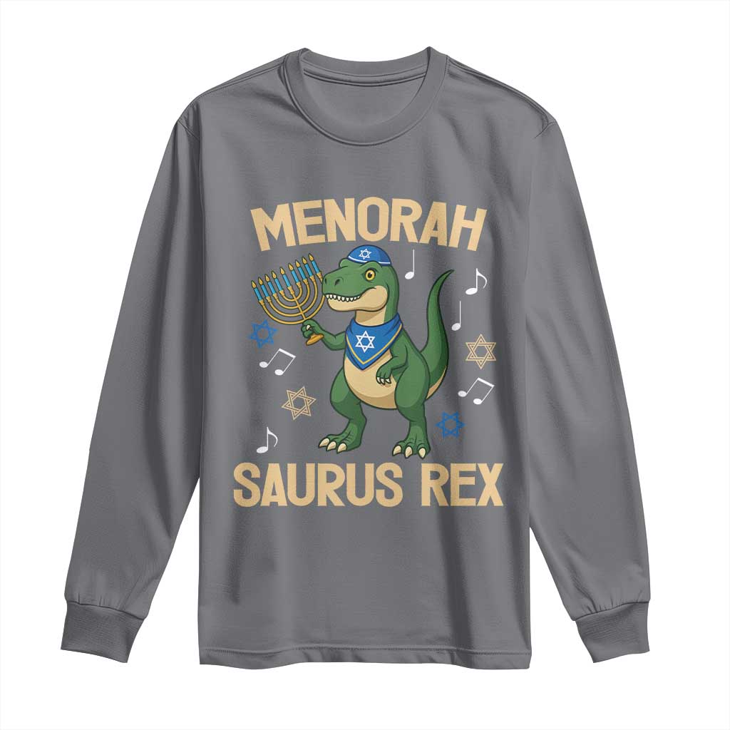 Funny Hanukkah Dinosaur Lover Long Sleeve Shirt Menorasaurus Rex Festival Of Lights Gift - Wonder Print Shop