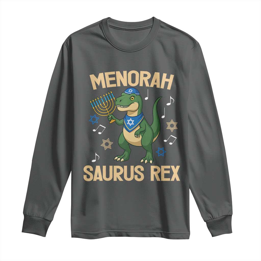 Funny Hanukkah Dinosaur Lover Long Sleeve Shirt Menorasaurus Rex Festival Of Lights Gift - Wonder Print Shop