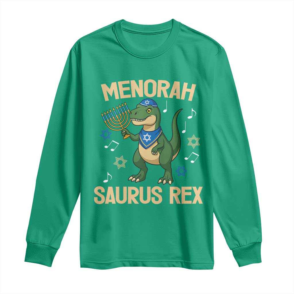 Funny Hanukkah Dinosaur Lover Long Sleeve Shirt Menorasaurus Rex Festival Of Lights Gift - Wonder Print Shop