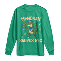 Funny Hanukkah Dinosaur Lover Long Sleeve Shirt Menorasaurus Rex Festival Of Lights Gift - Wonder Print Shop