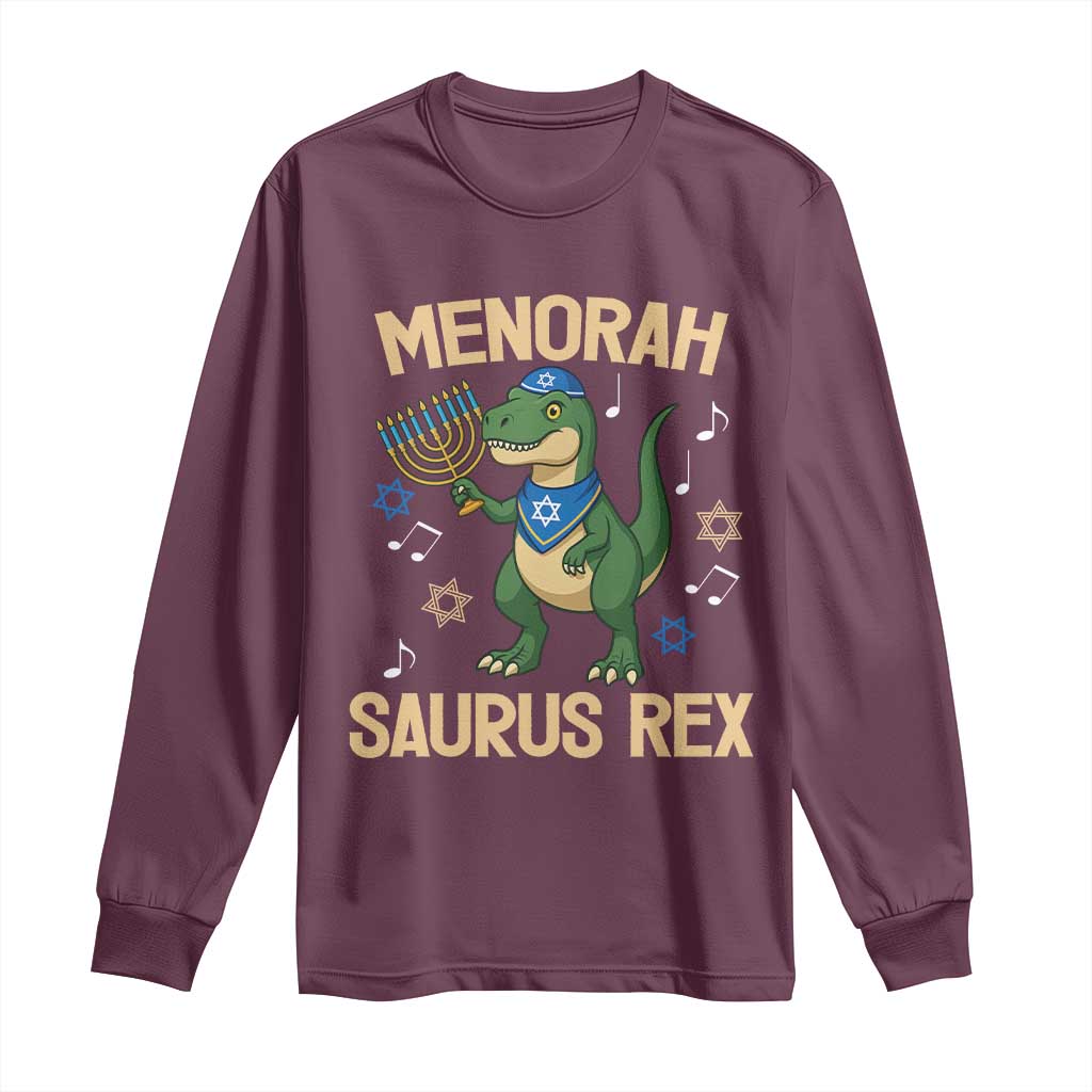 Funny Hanukkah Dinosaur Lover Long Sleeve Shirt Menorasaurus Rex Festival Of Lights Gift - Wonder Print Shop