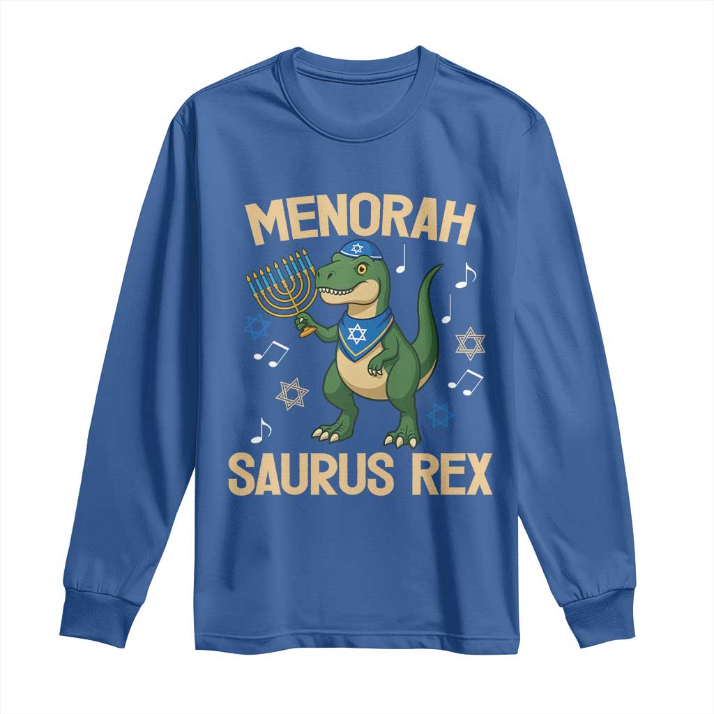 Funny Hanukkah Dinosaur Lover Long Sleeve Shirt Menorasaurus Rex Festival Of Lights Gift - Wonder Print Shop