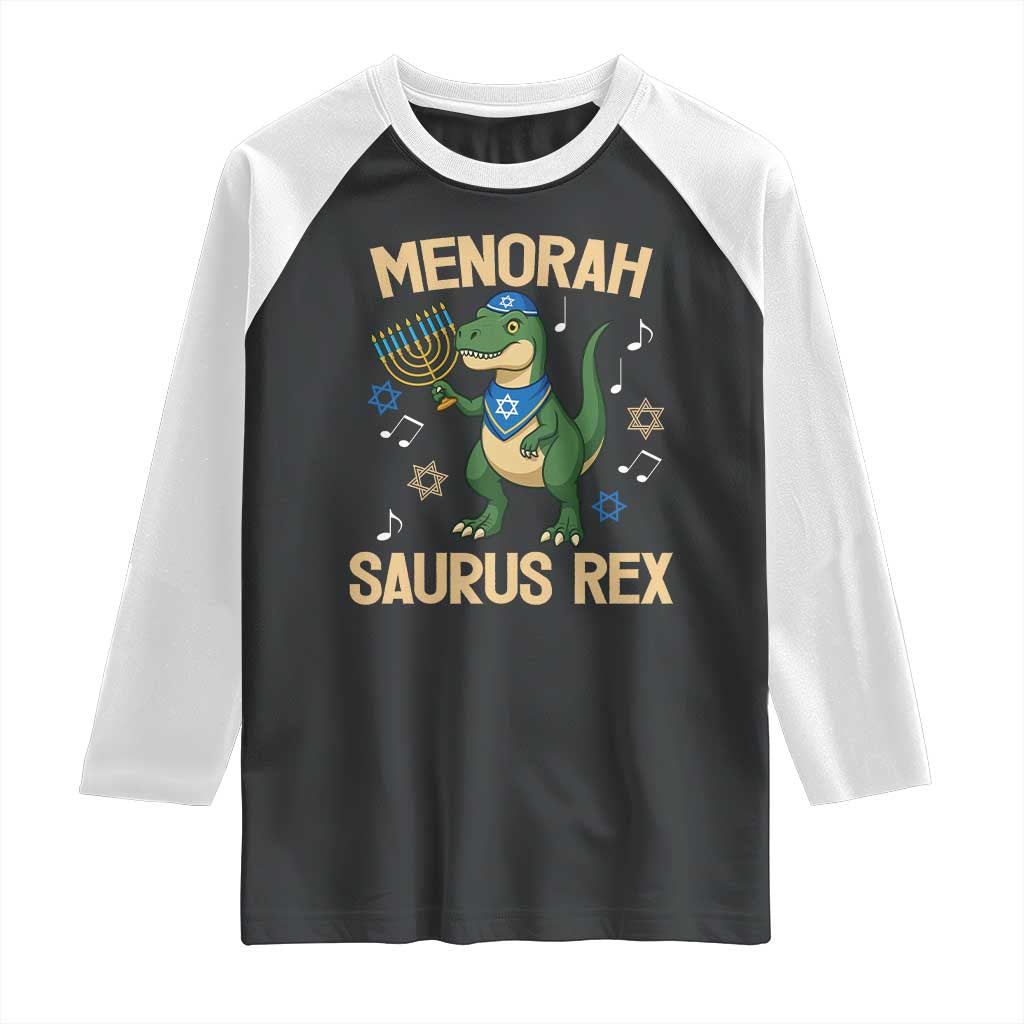 Funny Hanukkah Dinosaur Lover Raglan Shirt Menorasaurus Rex Festival Of Lights Gift - Wonder Print Shop