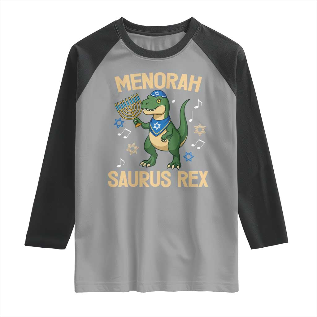 Funny Hanukkah Dinosaur Lover Raglan Shirt Menorasaurus Rex Festival Of Lights Gift - Wonder Print Shop