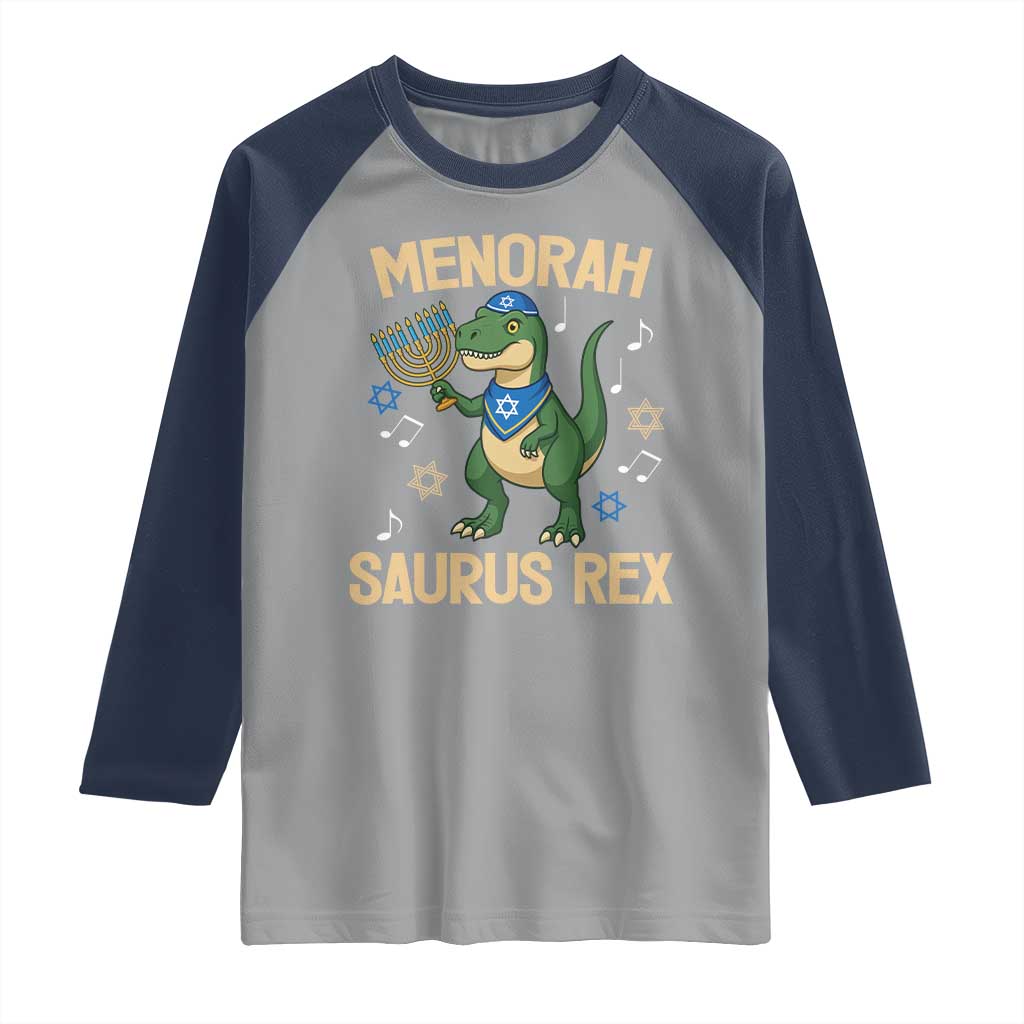 Funny Hanukkah Dinosaur Lover Raglan Shirt Menorasaurus Rex Festival Of Lights Gift - Wonder Print Shop