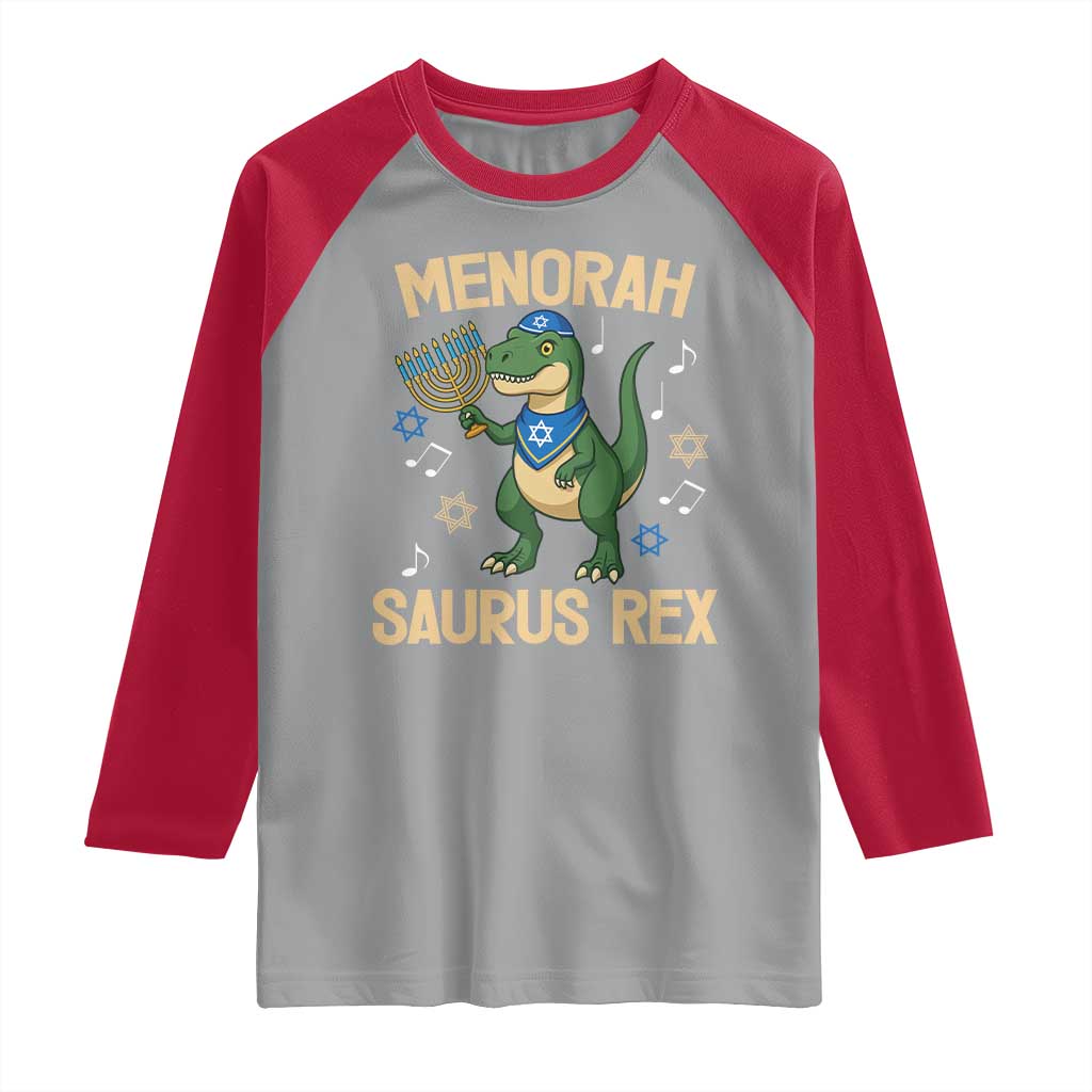 Funny Hanukkah Dinosaur Lover Raglan Shirt Menorasaurus Rex Festival Of Lights Gift - Wonder Print Shop