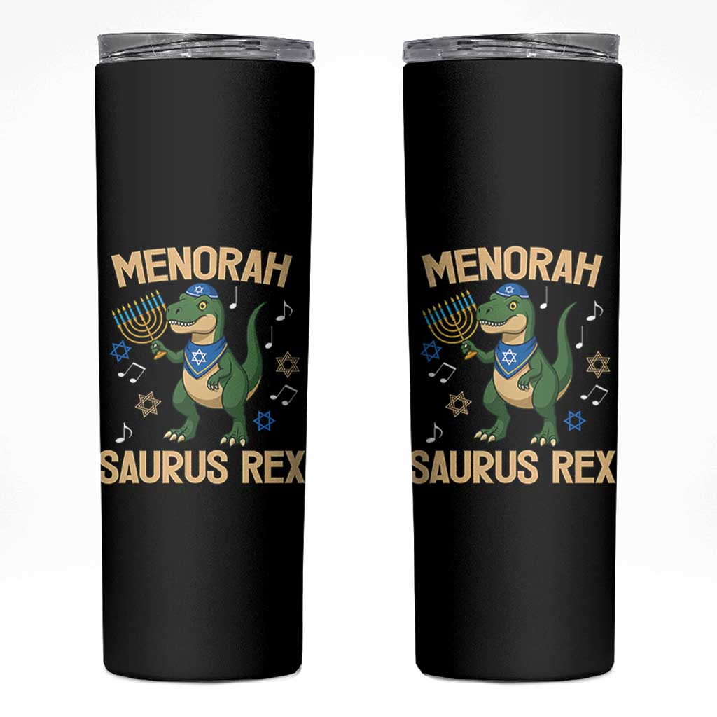 Funny Hanukkah Dinosaur Lover Skinny Tumbler Menorasaurus Rex Festival Of Lights Gift - Wonder Print Shop