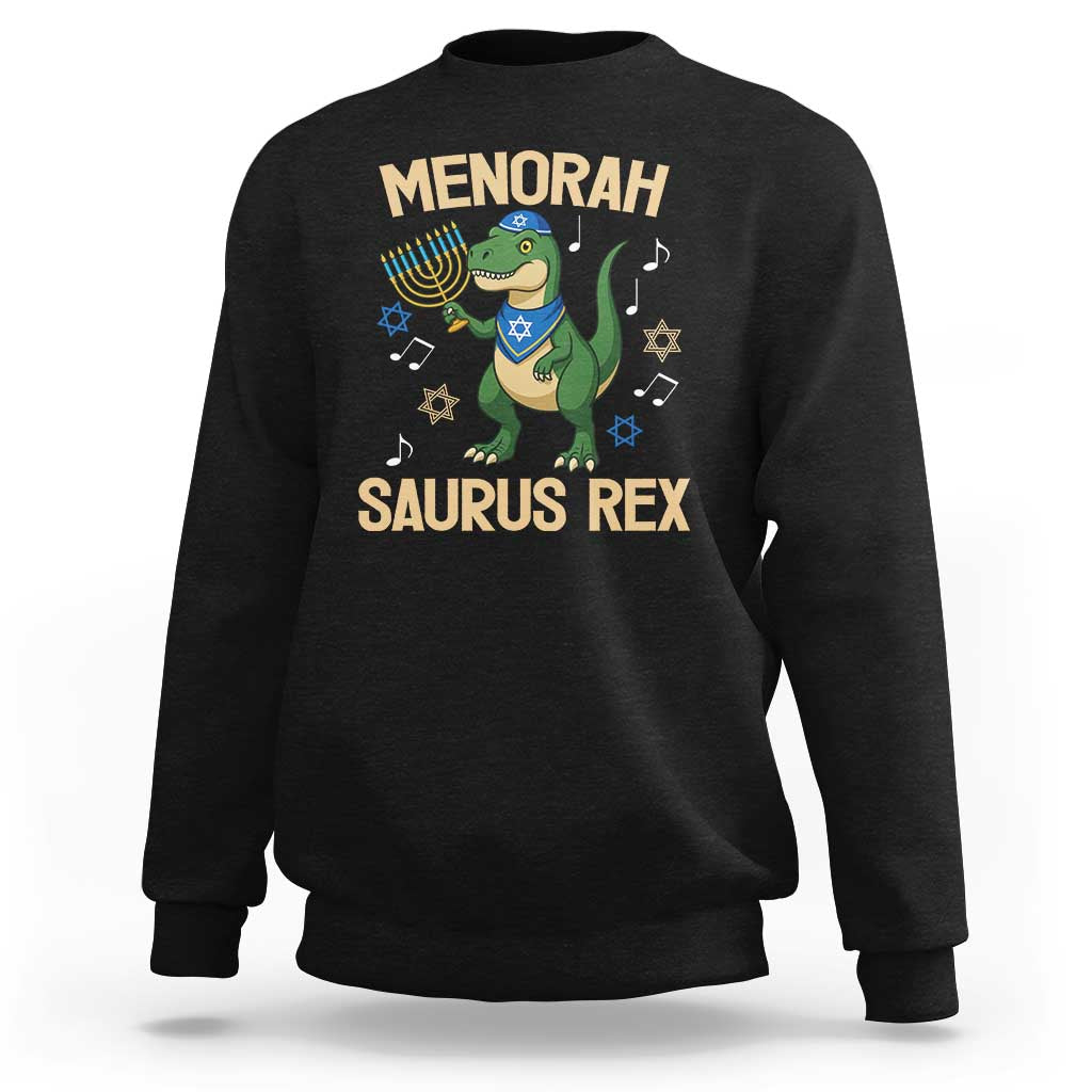 Funny Hanukkah Dinosaur Lover Sweatshirt Menorasaurus Rex Festival Of Lights Gift - Wonder Print Shop