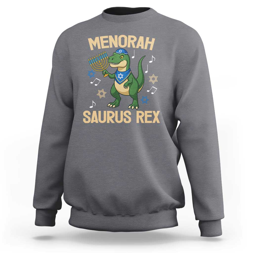 Funny Hanukkah Dinosaur Lover Sweatshirt Menorasaurus Rex Festival Of Lights Gift - Wonder Print Shop