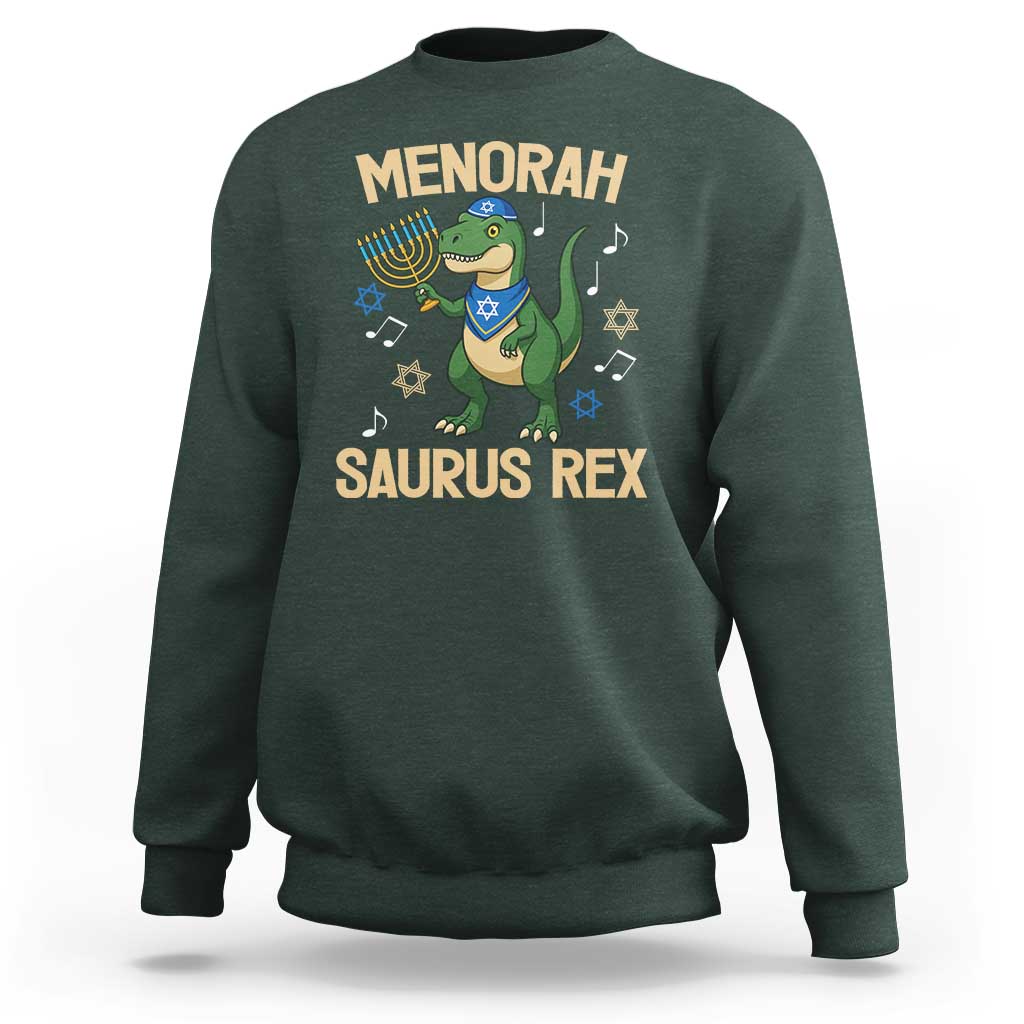 Funny Hanukkah Dinosaur Lover Sweatshirt Menorasaurus Rex Festival Of Lights Gift - Wonder Print Shop