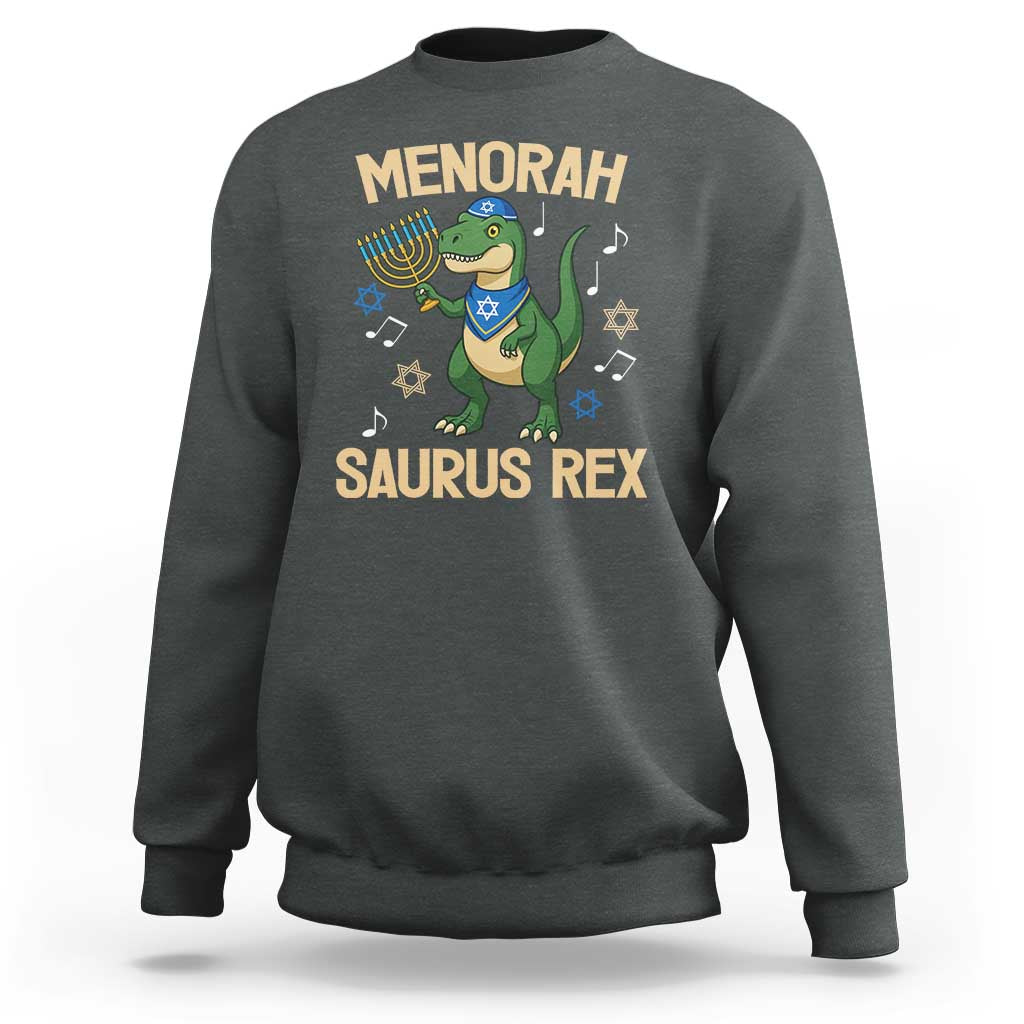 Funny Hanukkah Dinosaur Lover Sweatshirt Menorasaurus Rex Festival Of Lights Gift - Wonder Print Shop