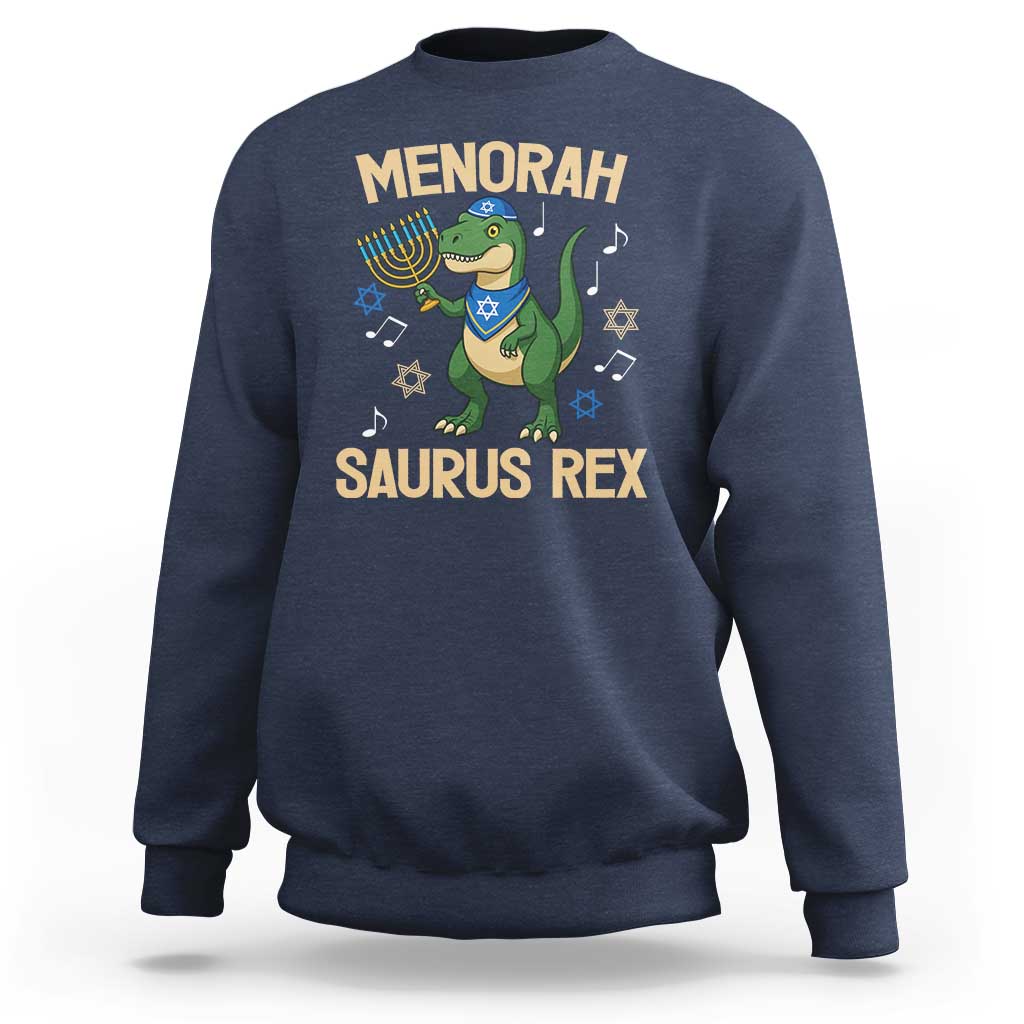 Funny Hanukkah Dinosaur Lover Sweatshirt Menorasaurus Rex Festival Of Lights Gift - Wonder Print Shop