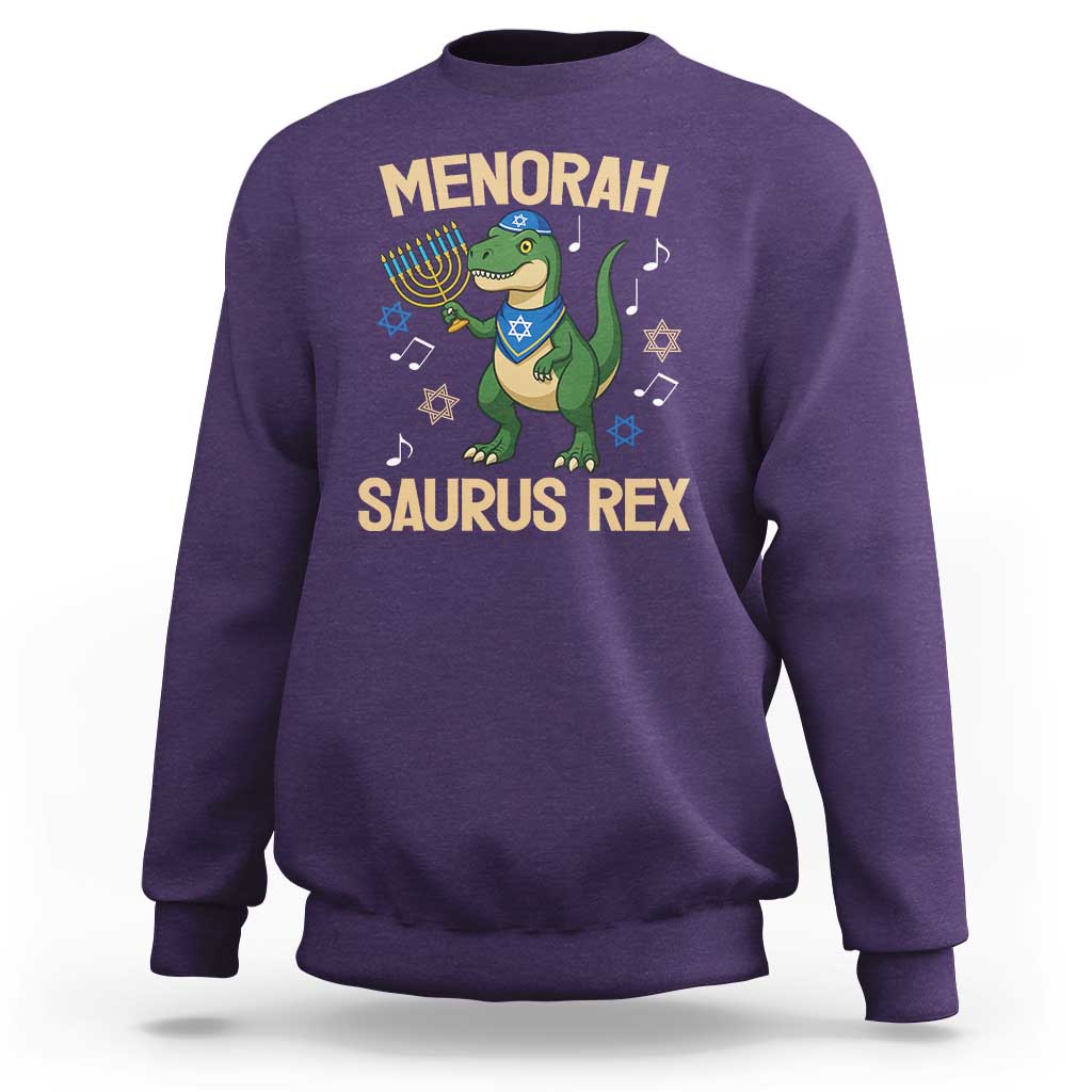 Funny Hanukkah Dinosaur Lover Sweatshirt Menorasaurus Rex Festival Of Lights Gift - Wonder Print Shop