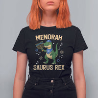 Funny Hanukkah Dinosaur Lover T Shirt For Women Menorasaurus Rex Festival Of Lights Gift - Wonder Print Shop