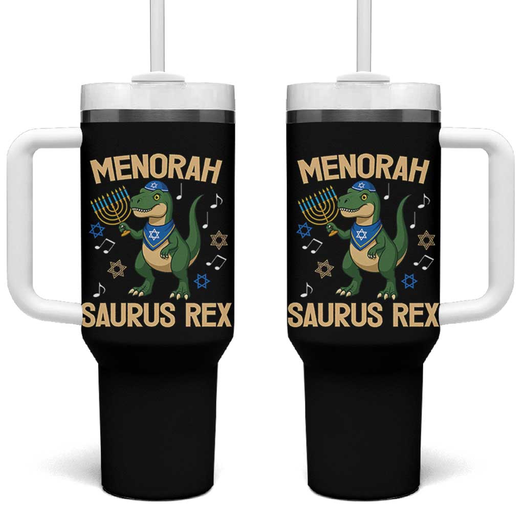 Funny Hanukkah Dinosaur Lover Tumbler With Handle Menorasaurus Rex Festival Of Lights Gift - Wonder Print Shop