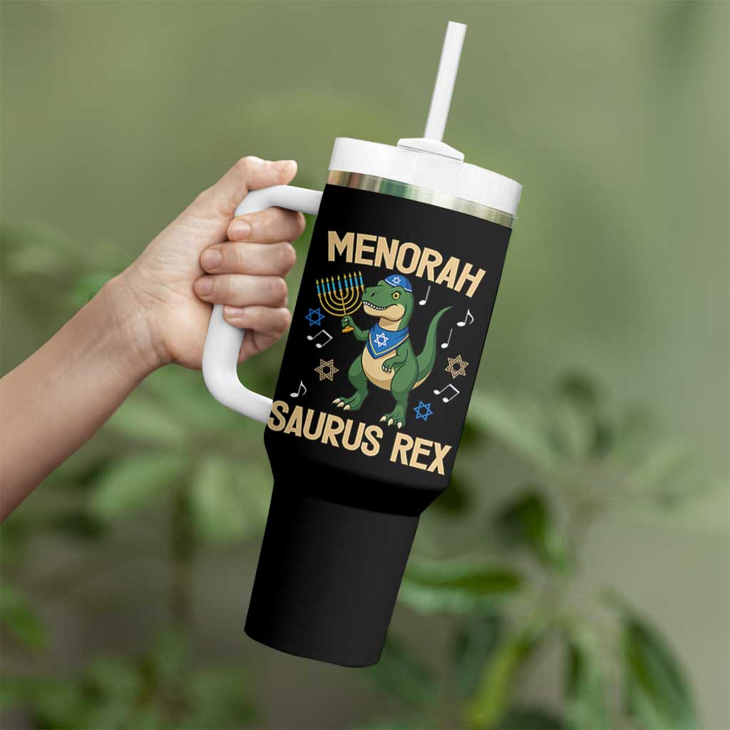 Funny Hanukkah Dinosaur Lover Tumbler With Handle Menorasaurus Rex Festival Of Lights Gift - Wonder Print Shop