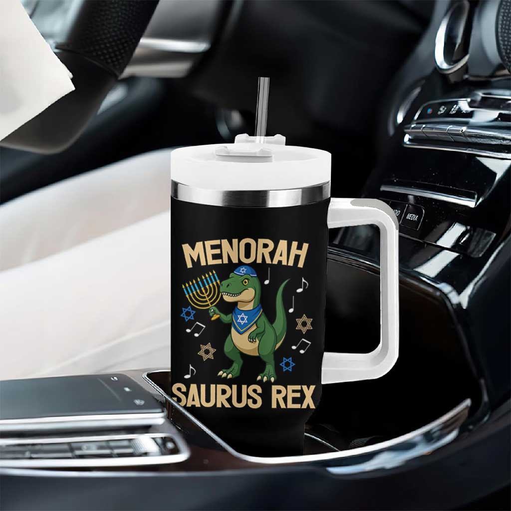Funny Hanukkah Dinosaur Lover Tumbler With Handle Menorasaurus Rex Festival Of Lights Gift - Wonder Print Shop