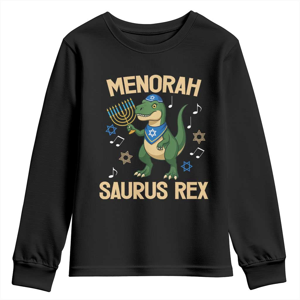 Funny Hanukkah Dinosaur Lover Youth Sweatshirt Menorasaurus Rex Festival Of Lights Gift - Wonder Print Shop