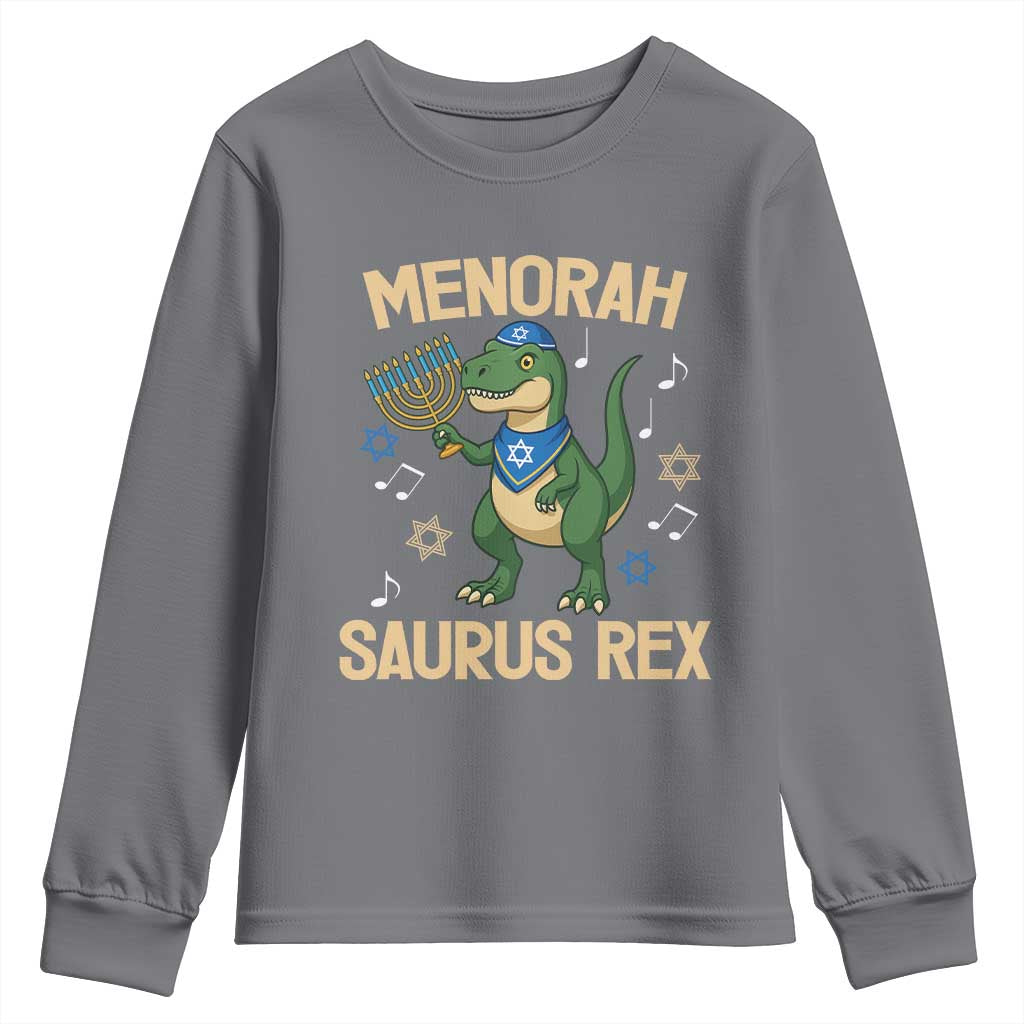 Funny Hanukkah Dinosaur Lover Youth Sweatshirt Menorasaurus Rex Festival Of Lights Gift - Wonder Print Shop