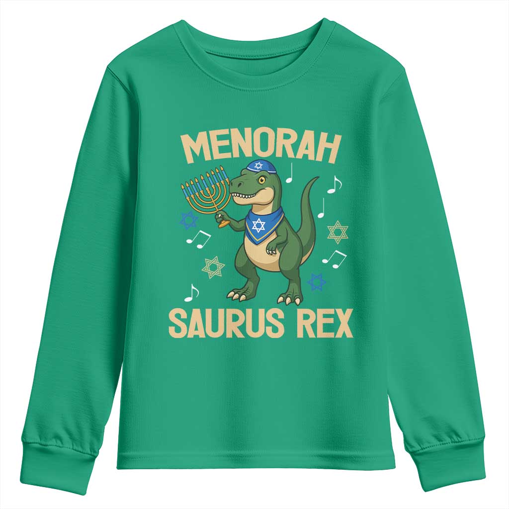 Funny Hanukkah Dinosaur Lover Youth Sweatshirt Menorasaurus Rex Festival Of Lights Gift - Wonder Print Shop
