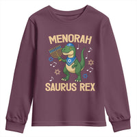Funny Hanukkah Dinosaur Lover Youth Sweatshirt Menorasaurus Rex Festival Of Lights Gift - Wonder Print Shop
